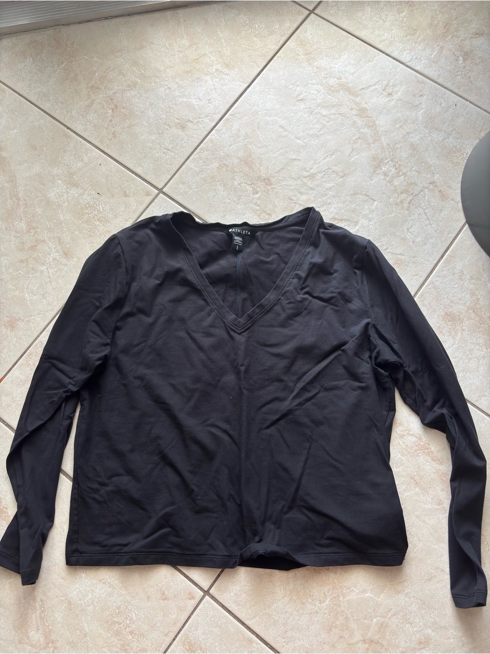 Athleta Black V-Neck Long Sleeve Tee